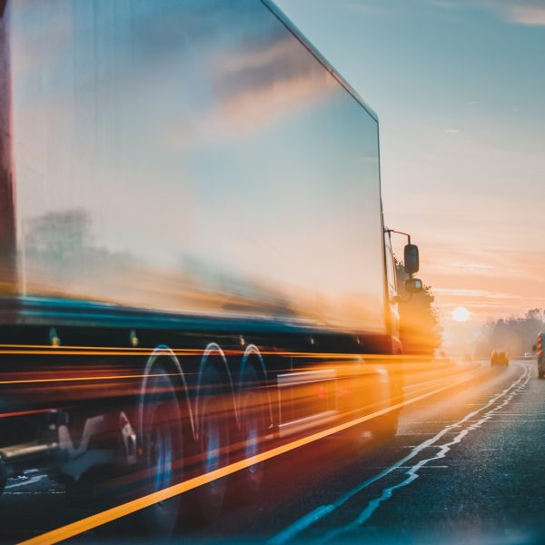 Lorry Cargo Transport Delivery in motion, United Kingdom M1 Moto